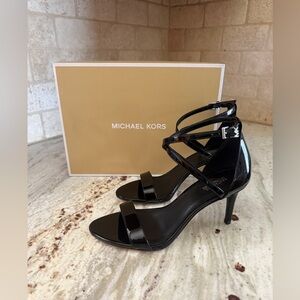 New Michael Kors Glossy Black Strappy Heels..Size 7.5